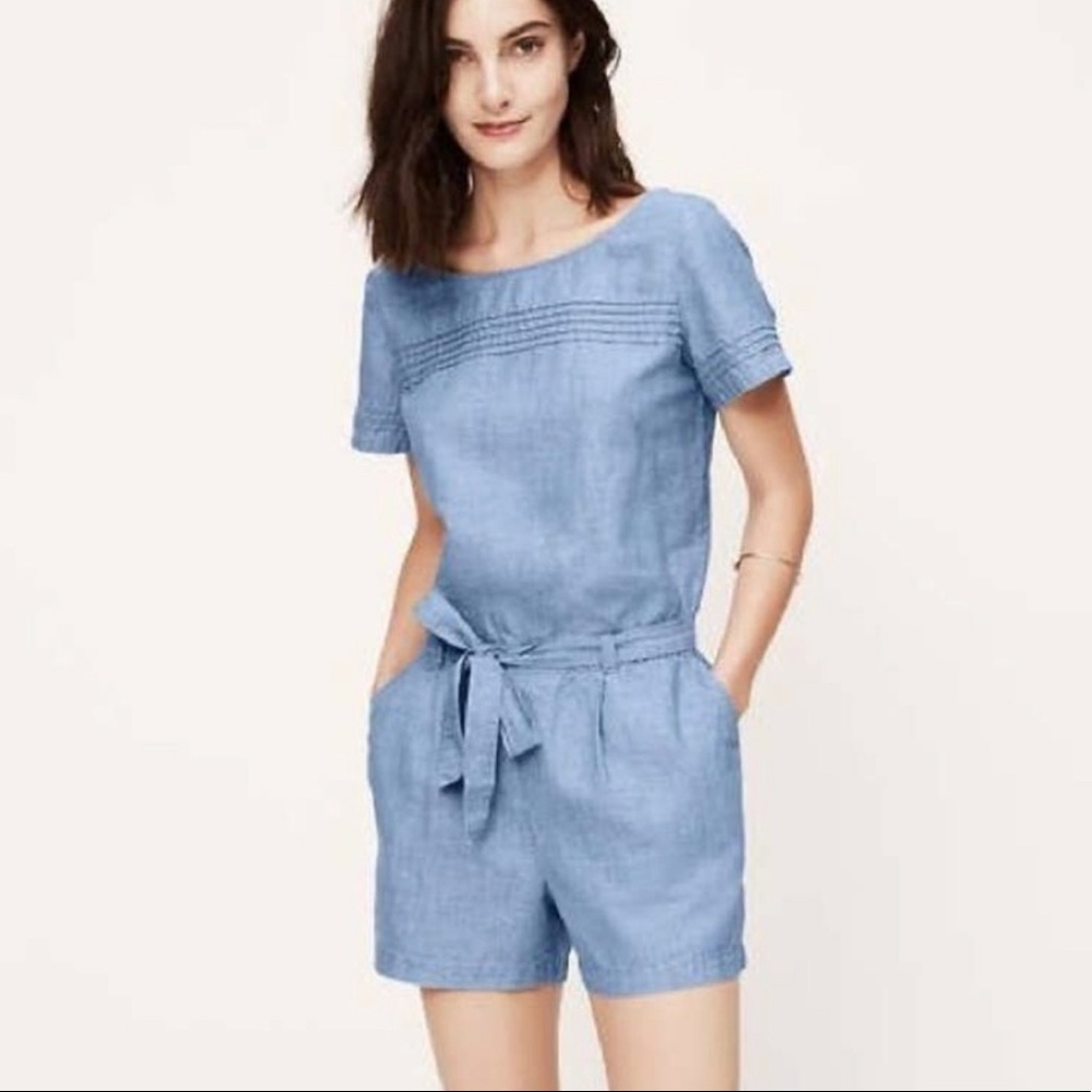 Ann Taylor LOFT Chambray Light Blue Romper